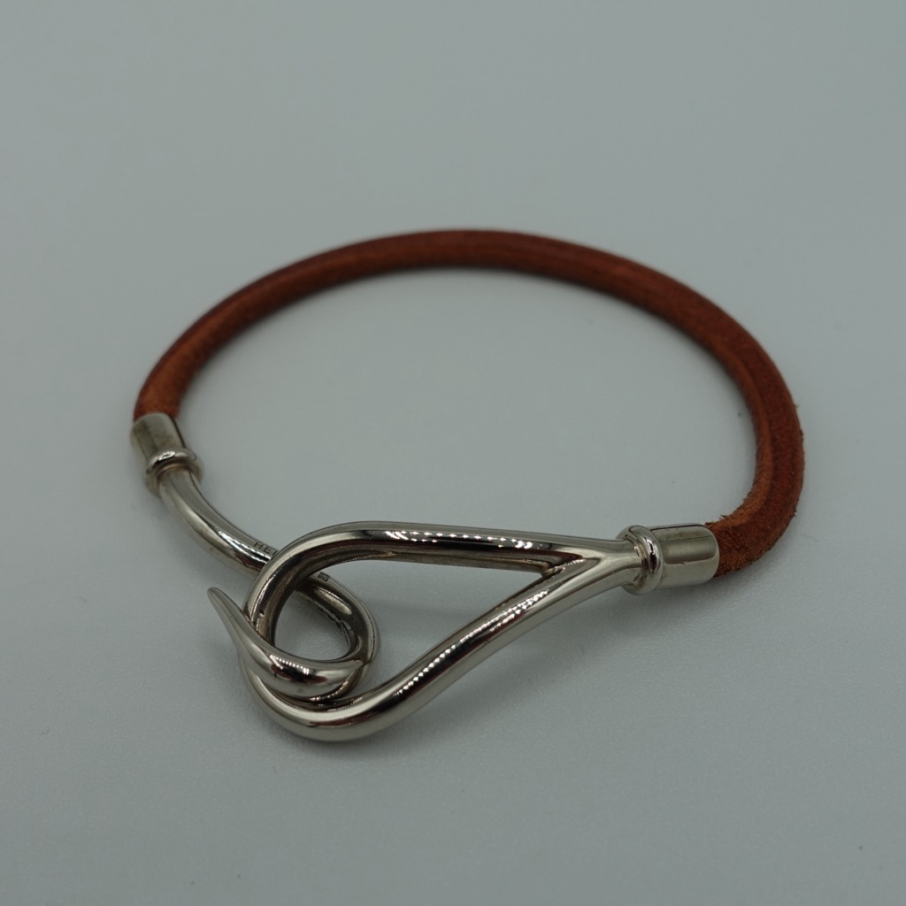 Hermes Silver Hook Brown Leather Bracelet